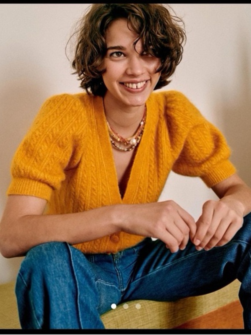 Sezane Perrine Jumper Short Puff-Sleeve Button Cardigan